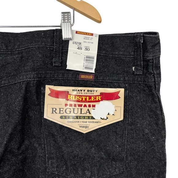 Vintage 90’s Rustler Jeans Straight Leg Regular Fit Black 48x30 - Picture 6 of 8